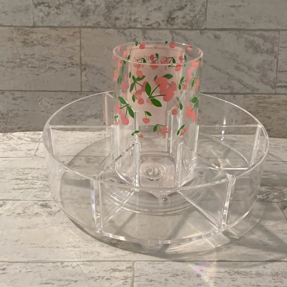 Juicy Couture Home Cherry Hearts Print Acrylic 360 Spinner Cosmetics Holder - Picture 6 of 10